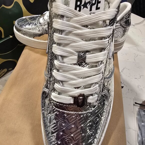 A Bathing Ape BAPE Bapesta #5 SILVER Mens Size 12 1K80191305 Shoes Sneakers NEW - Picture 5 of 14